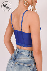Lace Underwired Longline Bralette in Royal Blue back