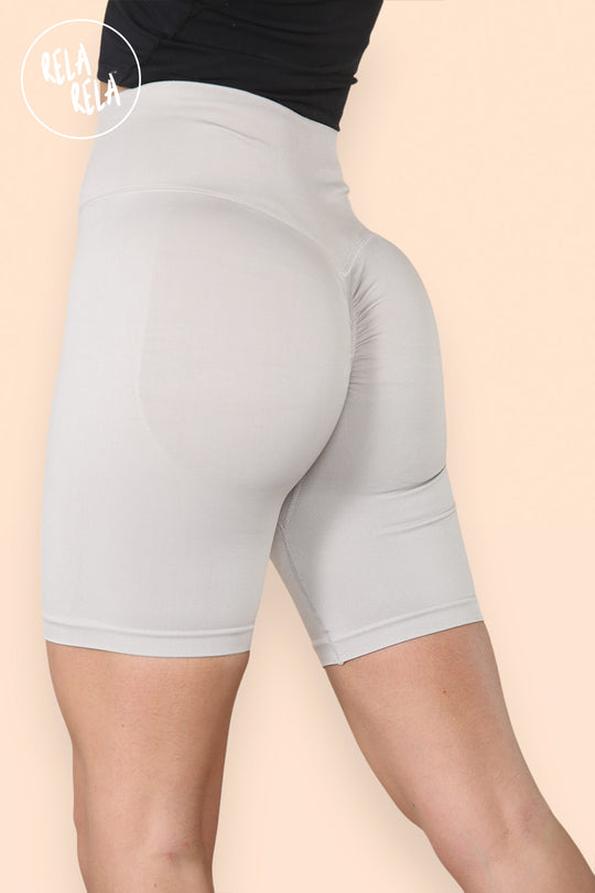Scrunch Bum High Waisted Cycling Gym Shorts in Stone