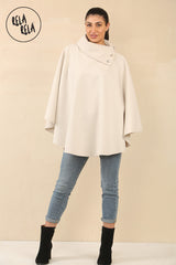 Cape Sleeve Belted Poncho Jacket Coat in Beige