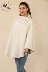 Cape Sleeve Belted Poncho Jacket Coat in Beige