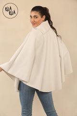Cape Sleeve Belted Poncho Jacket Coat in Beige