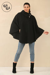 Cape Sleeve Belted Poncho Jacket Coat in Black