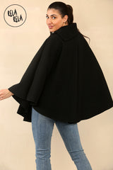 Cape Sleeve Belted Poncho Jacket Coat in Black