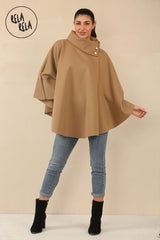 Cape Sleeve Belted Poncho Jacket Coat in Camel