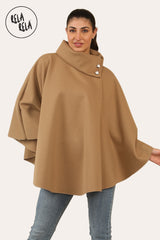 Cape Sleeve Belted Poncho Jacket Coat in Camel