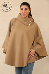Cape Sleeve Belted Poncho Jacket Coat in Camel