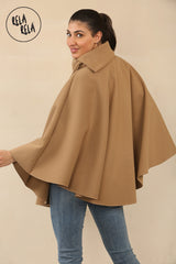 Cape Sleeve Belted Poncho Jacket Coat in Camel