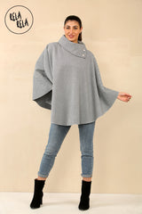 Cape Sleeve Belted Poncho Jacket Coat in Charcoal