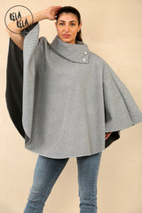 Cape Sleeve Belted Poncho Jacket Coat in Charcoal