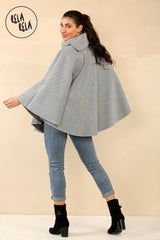 Cape Sleeve Belted Poncho Jacket Coat in Charcoal