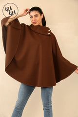 Cape Sleeve Belted Poncho Jacket Coat in Chocolate