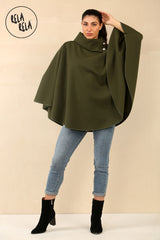 Cape Sleeve Belted Poncho Jacket Coat in Khaki
