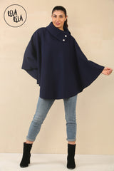 Cape Sleeve Belted Poncho Jacket Coat in Navy