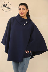 Cape Sleeve Belted Poncho Jacket Coat in Navy