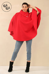 Cape Sleeve Belted Poncho Jacket Coat in Red