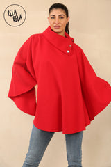 Cape Sleeve Belted Poncho Jacket Coat in Red