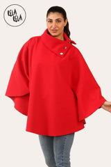 Cape Sleeve Belted Poncho Jacket Coat in Red