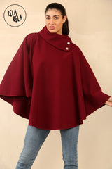 Cape Sleeve Belted Poncho Jacket Coat in Burgundy