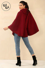 Cape Sleeve Belted Poncho Jacket Coat in Burgundy