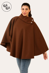 Cape Sleeve Belted Poncho Jacket Coat in Chocolate