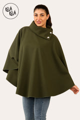Cape Sleeve Belted Poncho Jacket Coat in Khaki