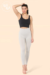 Scrunch Bum High Waisted Leggings in Stone front 2