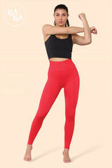 Scrunch Bum High Waisted Leggings in Red front 2