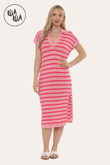 Oversized V Neck Cap Sleeve Knitted Midi Dress in Blush/Pink