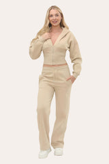 Zipped High Waist Hoodie & Jogger Co-Ord Tracksuit Set in Oatmeal
