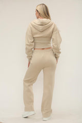 Zipped High Waist Hoodie & Jogger Co-Ord Tracksuit Set in Oatmeal