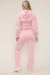 Zipped High Waist Hoodie & Jogger Co-Ord Tracksuit Set in Pink