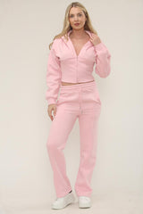 Zipped High Waist Hoodie & Jogger Co-Ord Tracksuit Set in Pink