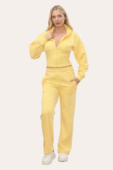 Zipped High Waist Hoodie & Jogger Co-Ord Tracksuit Set in Yellow