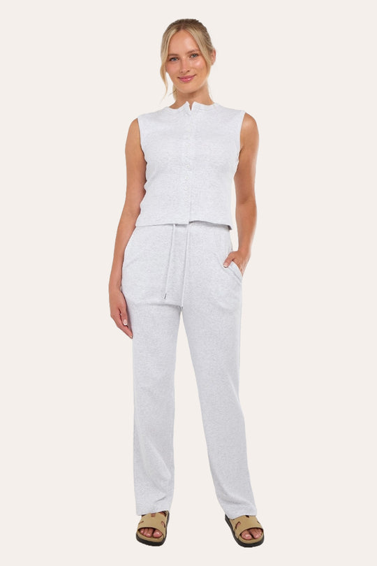 Soft Rib Sleeveless Top with Trousers Co-Ord Set in Bleach Grey