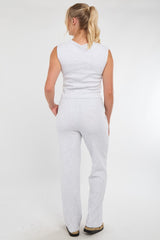 Soft Rib Sleeveless Top with Trousers Co-Ord Set in Bleach Grey