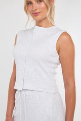 Soft Rib Sleeveless Top with Trousers Co-Ord Set in Bleach Grey