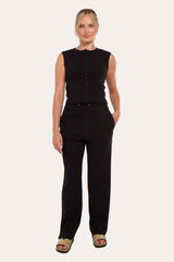 Soft Rib Sleeveless Top with Trousers Co-Ord Set in Black