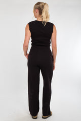 Soft Rib Sleeveless Top with Trousers Co-Ord Set in Black