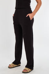 Soft Rib Sleeveless Top with Trousers Co-Ord Set in Black