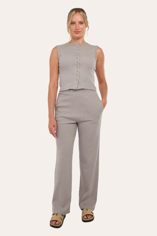 Soft Rib Sleeveless Top with Trousers Co-Ord Set in Dove Grey