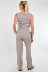 Soft Rib Sleeveless Top with Trousers Co-Ord Set in Dove Grey