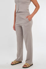 Soft Rib Sleeveless Top with Trousers Co-Ord Set in Dove Grey
