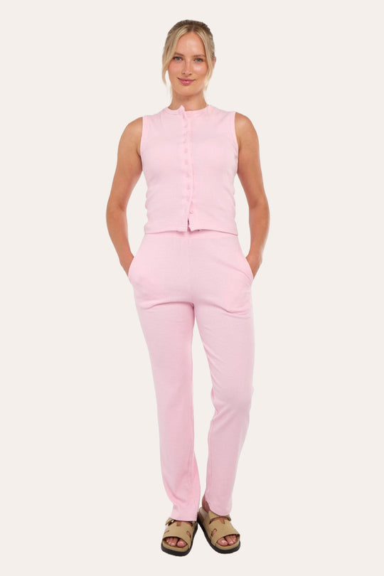 Soft Rib Sleeveless Top with Trousers Co-Ord Set in Pink