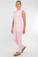 Soft Rib Sleeveless Top with Trousers Co-Ord Set in Pink