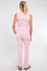 Soft Rib Sleeveless Top with Trousers Co-Ord Set in Pink