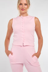 Soft Rib Sleeveless Top with Trousers Co-Ord Set in Pink
