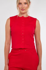 Soft Rib Sleeveless Top with Trousers Co-Ord Set in Red