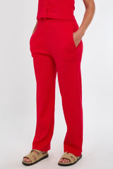 Soft Rib Sleeveless Top with Trousers Co-Ord Set in Red