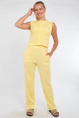 Soft Rib Sleeveless Top with Trousers Co-Ord Set in Yellow