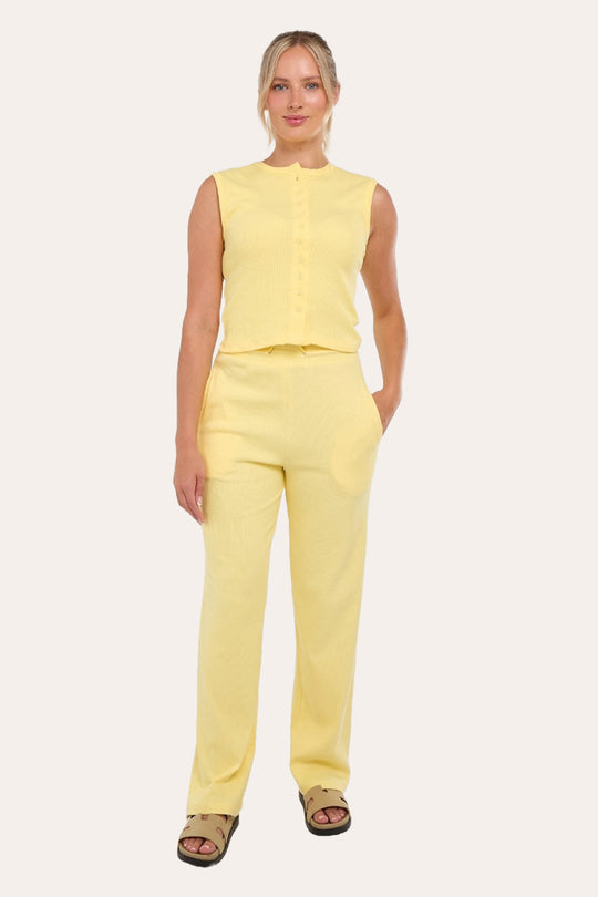 Soft Rib Sleeveless Top with Trousers Co-Ord Set in Yellow